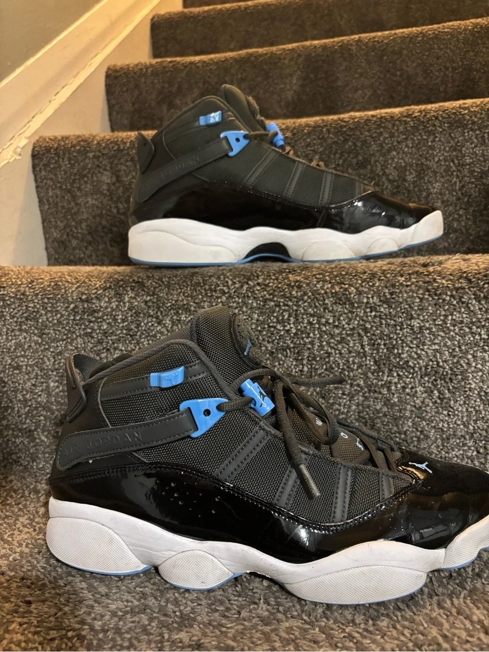 jordan 6 rings Black and university Blue size 12 like new Authentic